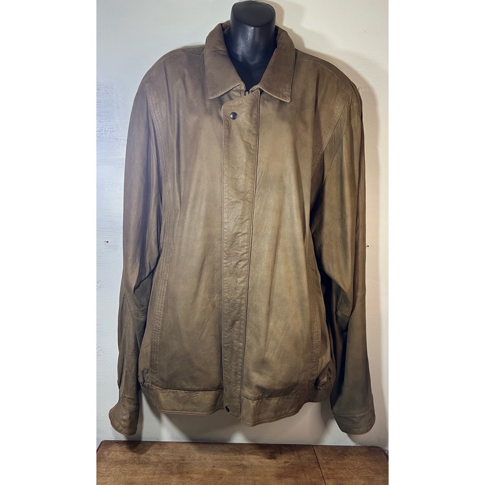 Men's US 52 Xl-Vintage 80s Remy Leather Jacket Zip Up Tan Brown Southern Cowgirl